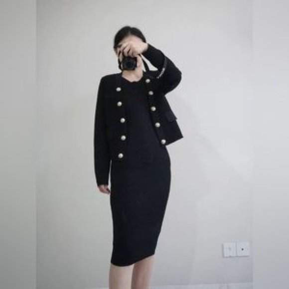 BALMAIN open front black heavy knit sweater - Picture 4 of 7